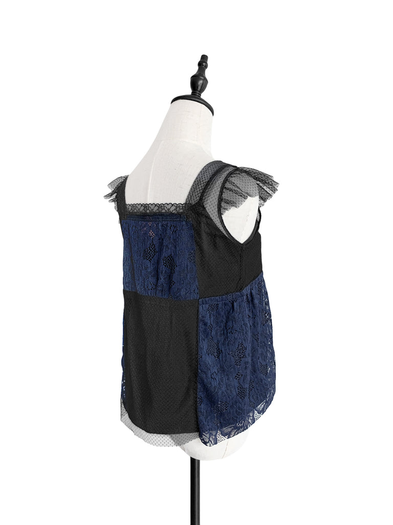 最後的機會!混合材質蕾絲飄袖上衣,附吊帶背心襯裡