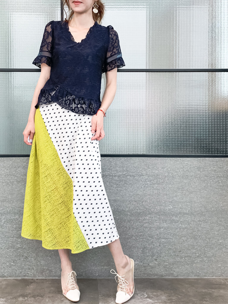 Final Sale! Navy Fanciful Floral Lace Ruffle Peplum Blouse