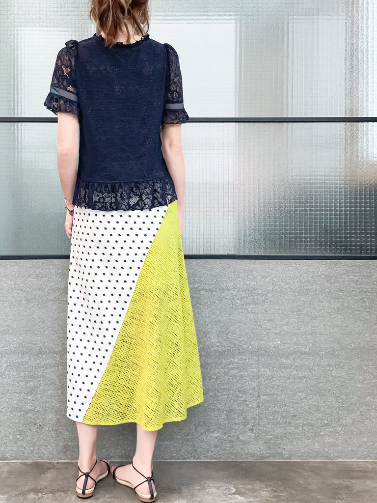 Final Sale! Navy Fanciful Floral Lace Ruffle Peplum Blouse