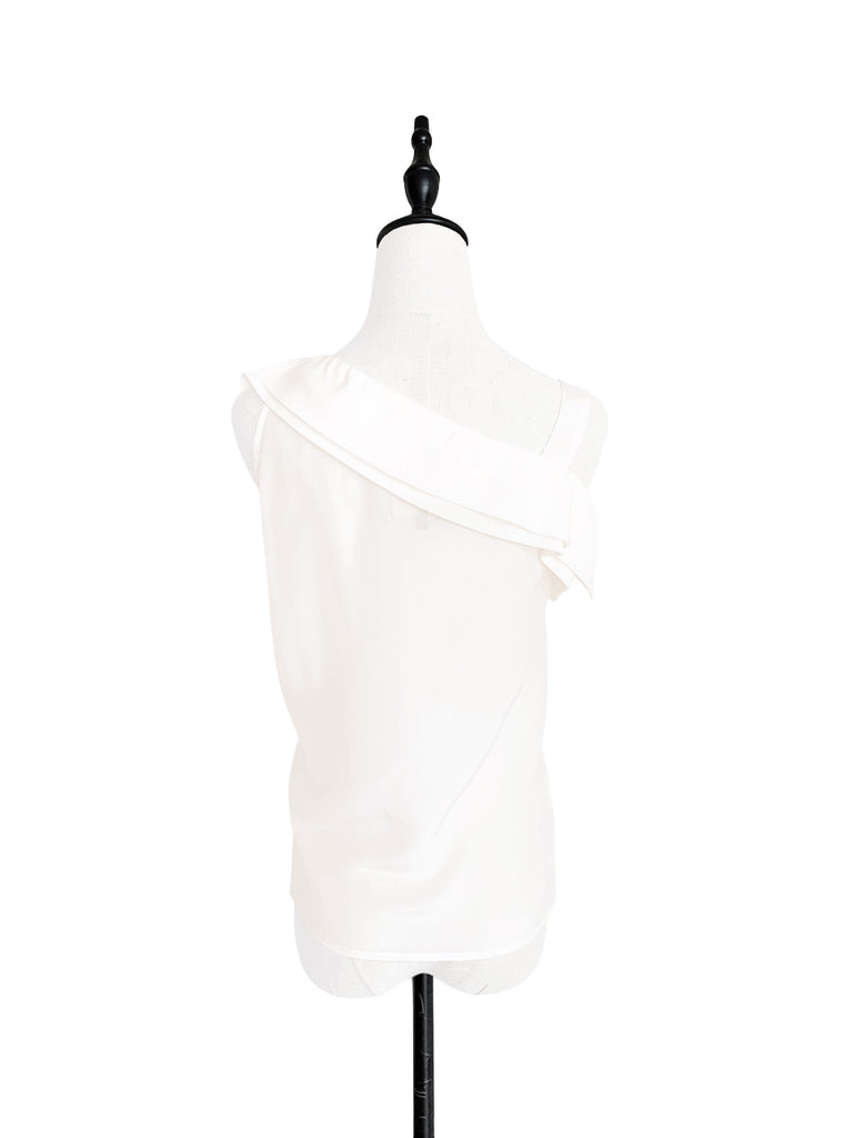 Surprise Sale! Creamy White Asymmetrical Drawstring Silky Top