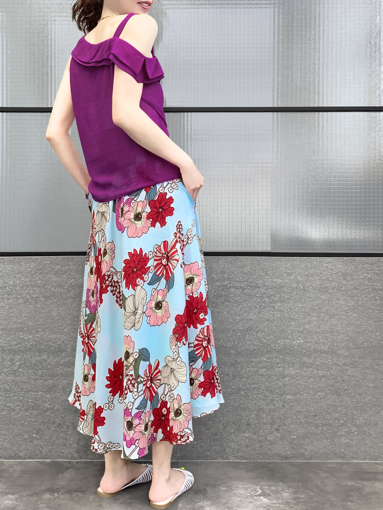 驚喜促銷!紅紫不對稱抽繩絲質上衣