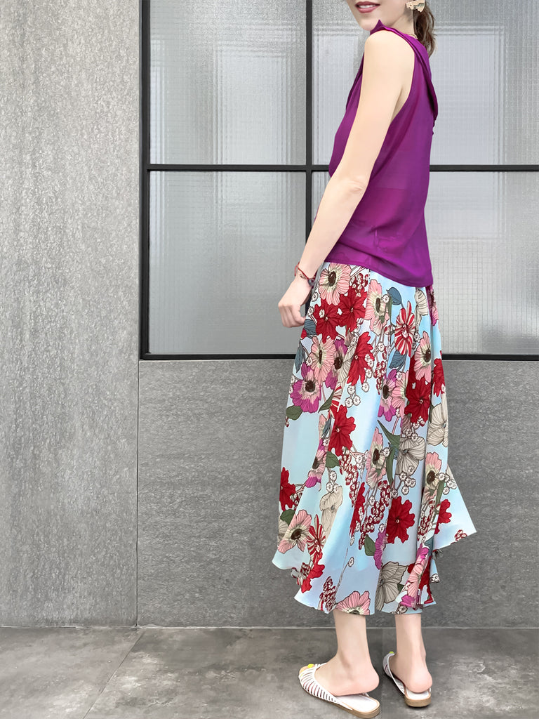 驚喜促銷!紅紫不對稱抽繩絲質上衣