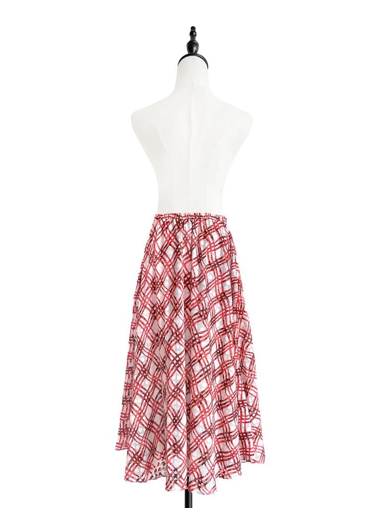 驚喜促銷!紅色格紋壓花圓點微風裙