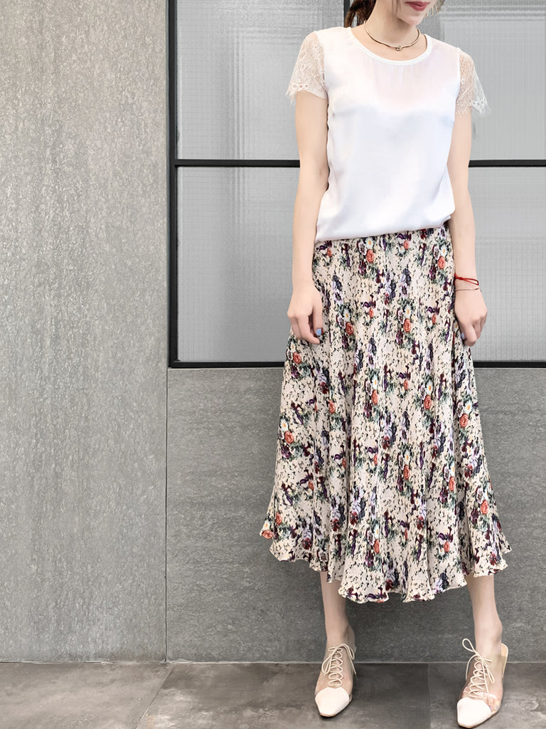 驚喜促銷!白色睫毛蕾絲袖混合媒體方領 T 卹