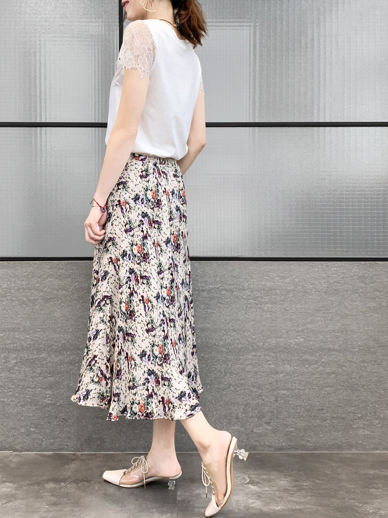 驚喜促銷!白色睫毛蕾絲袖混合媒體方領 T 卹