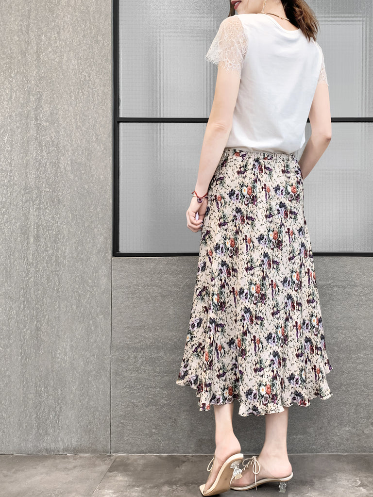 驚喜促銷!白色睫毛蕾絲袖混合媒體方領 T 卹