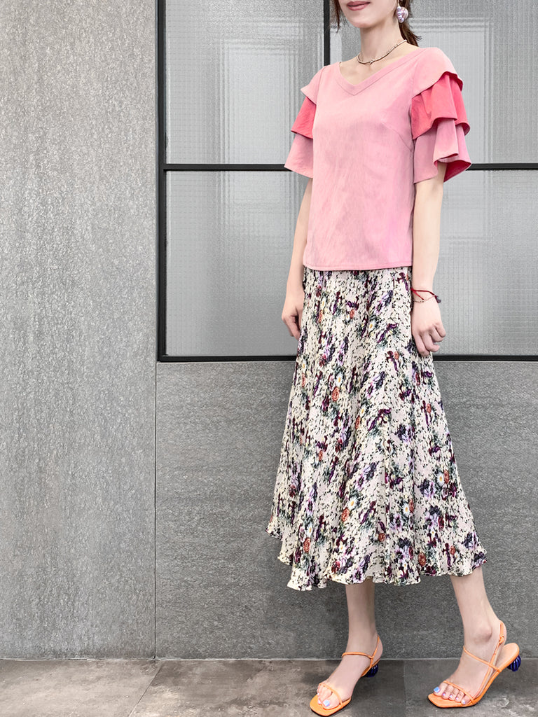 驚喜促銷!粉紅色 & 打孔疊層袖雙 V 領襯衫