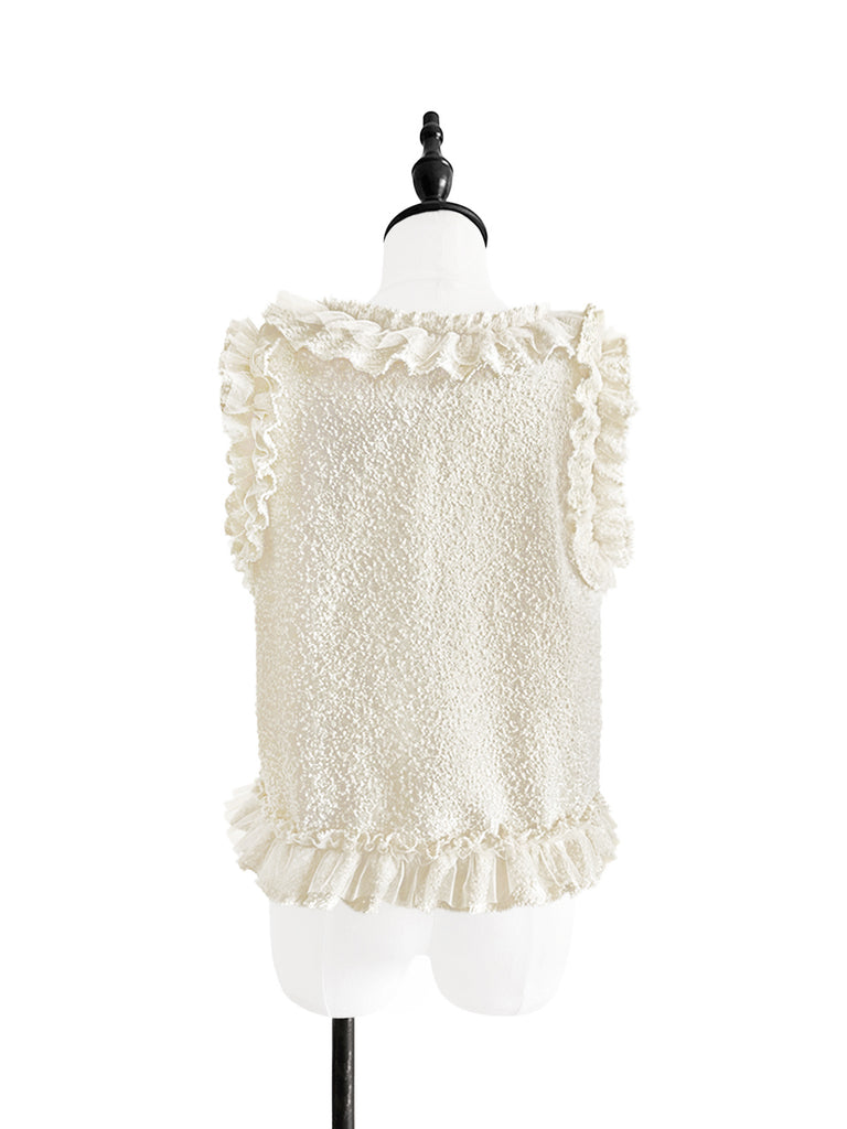 Final Sale! Gold Jacquard Layered Mesh Ruffle Sleeveless Top