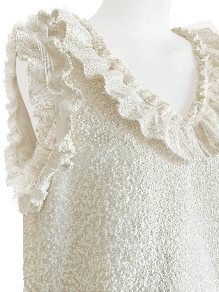 Final Sale! Gold Jacquard Layered Mesh Ruffle Sleeveless Top