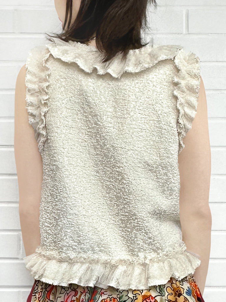 Final Sale! Gold Jacquard Layered Mesh Ruffle Sleeveless Top