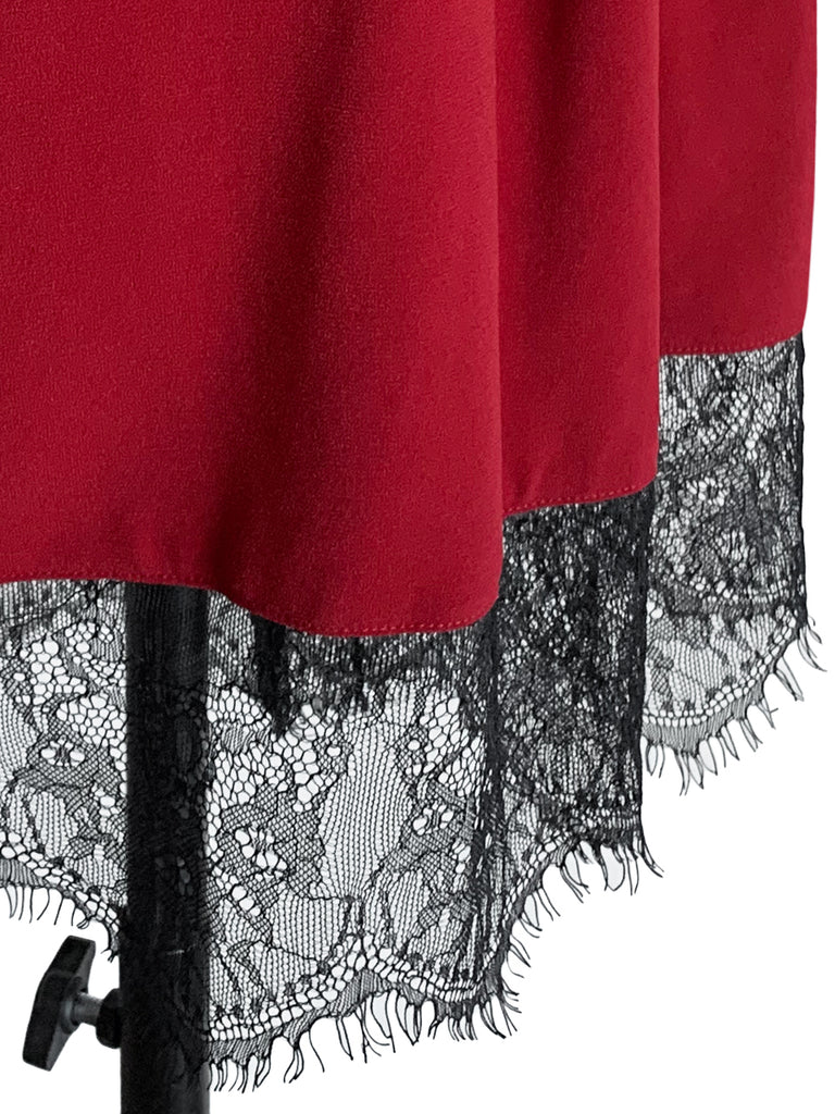 Last Chance! Wine Red Ruffle Pocket Lace Hem Drapey Breezy Shorts