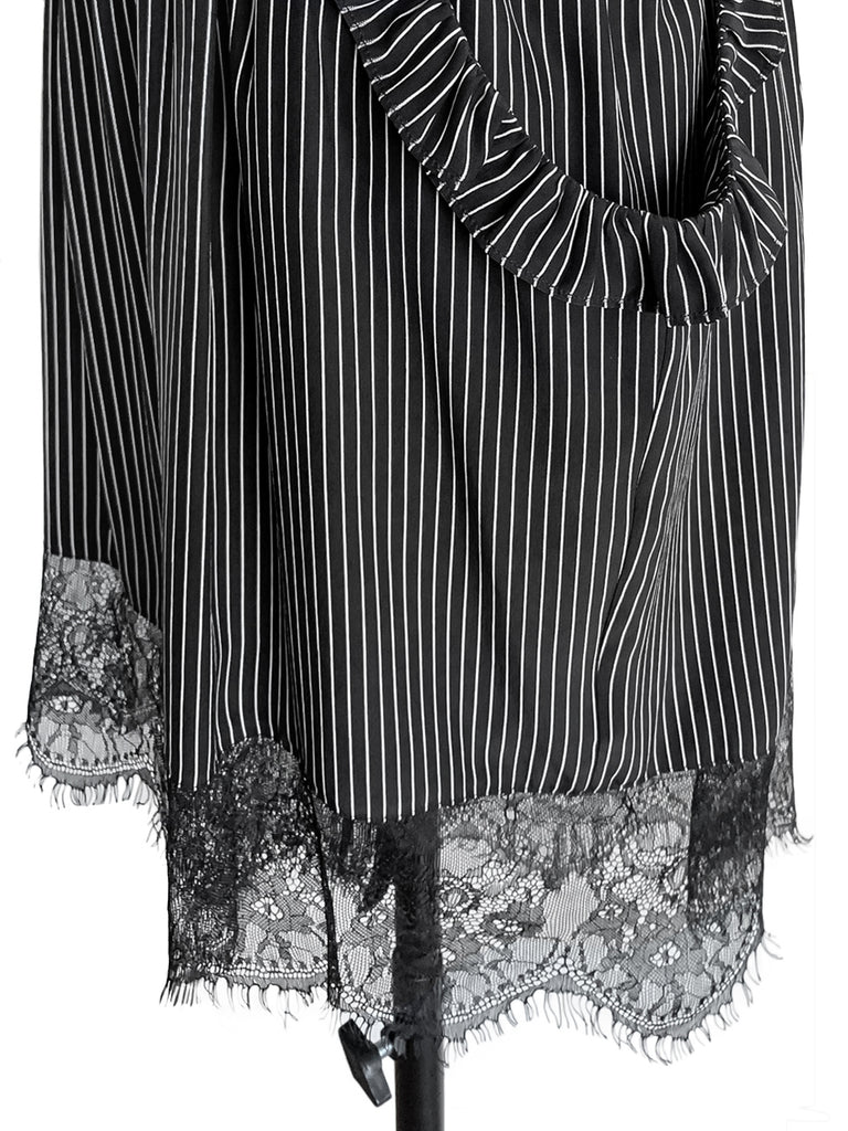 驚喜促銷!單條紋荷葉邊口袋蕾絲下擺垂墜絲質短褲