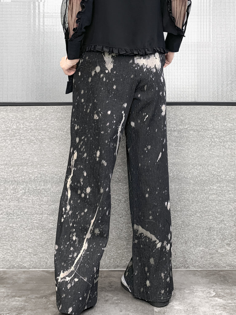 Surprise Sale! Inky Denim Ruffle Trimmed Pocket Wide Leg Trousers