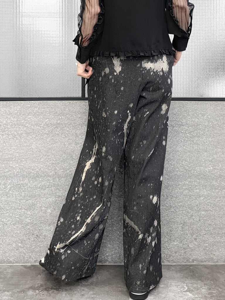 Surprise Sale! Inky Denim Ruffle Trimmed Pocket Wide Leg Trousers