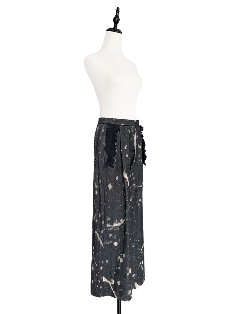 Surprise Sale! Inky Denim Ruffle Trimmed Pocket Wide Leg Trousers