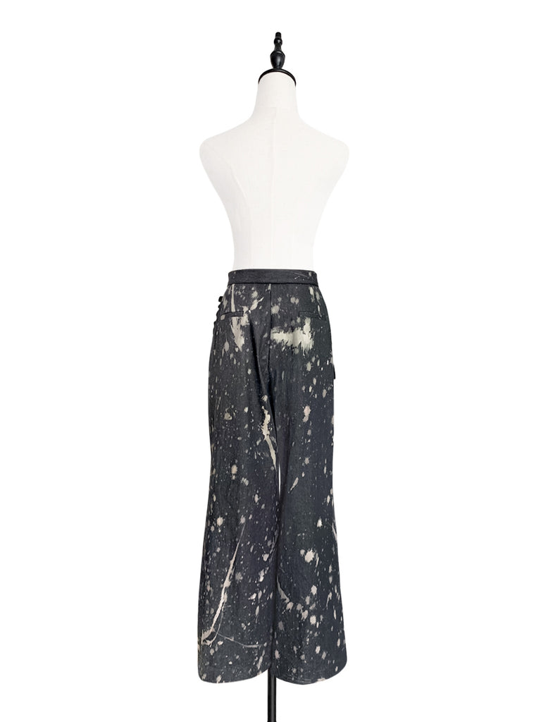 Surprise Sale! Inky Denim Ruffle Trimmed Pocket Wide Leg Trousers