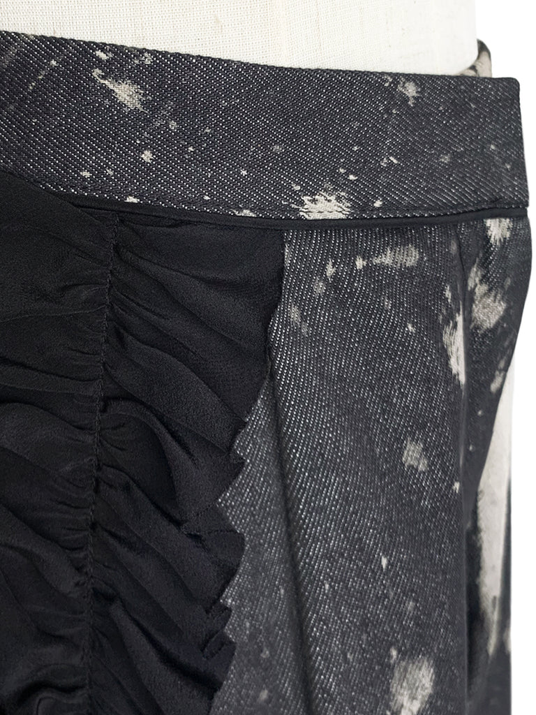 Surprise Sale! Inky Denim Ruffle Trimmed Pocket Wide Leg Trousers