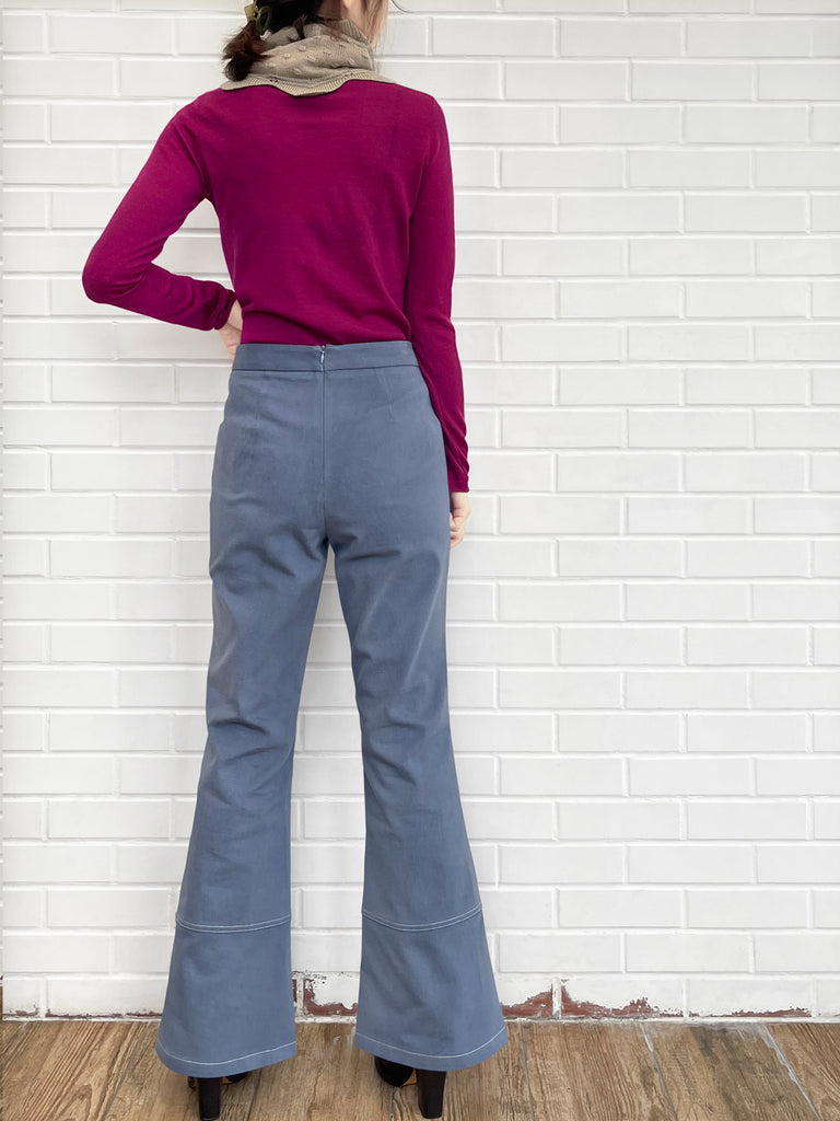 Pale Blue Patch Pocket White Stitch Canvas Pants