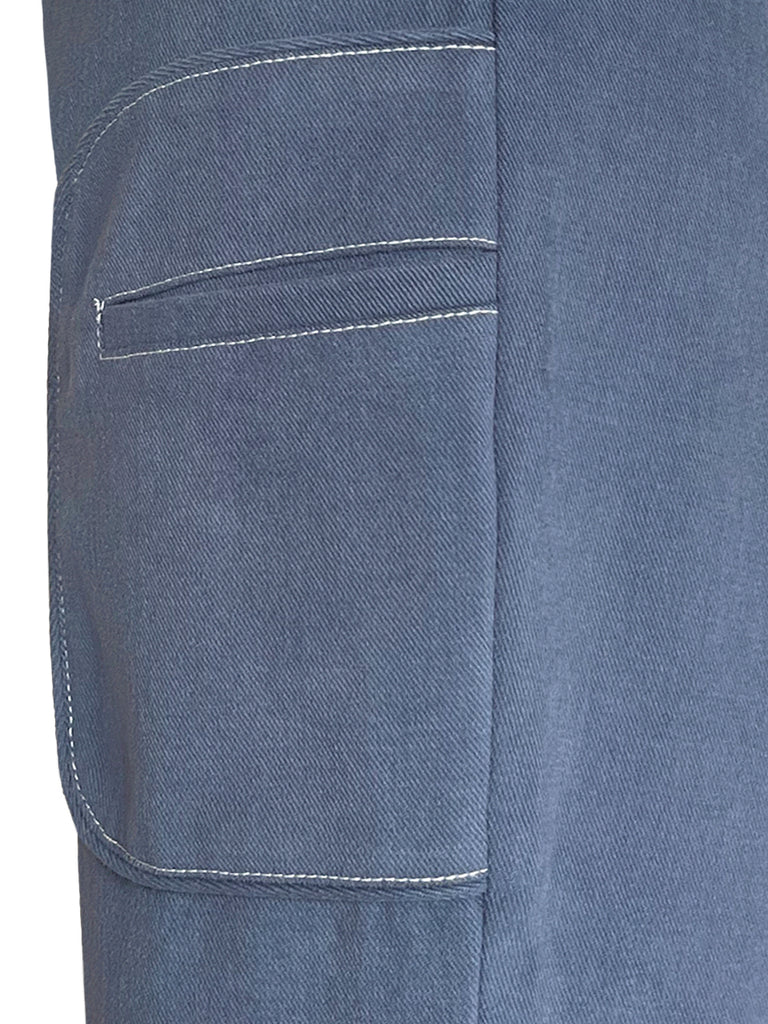 Pale Blue Patch Pocket White Stitch Canvas Pants