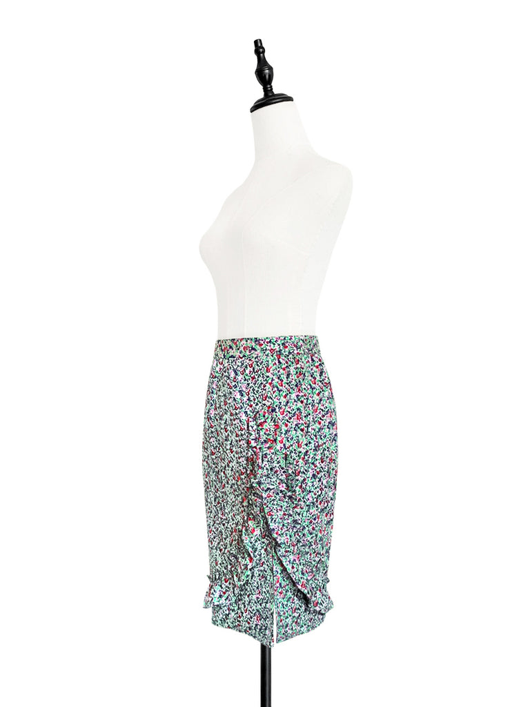 Surprise Sale! Green Jacquard Blossom Ruffle Slit Pencil Skirt