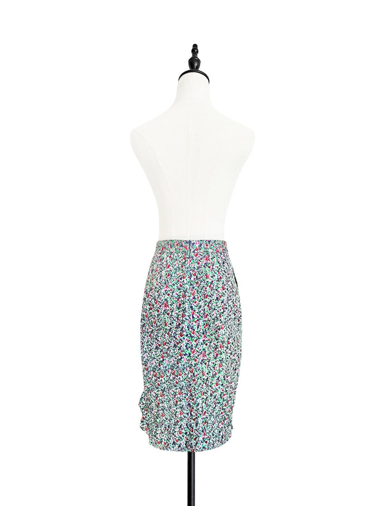 Surprise Sale! Green Jacquard Blossom Ruffle Slit Pencil Skirt