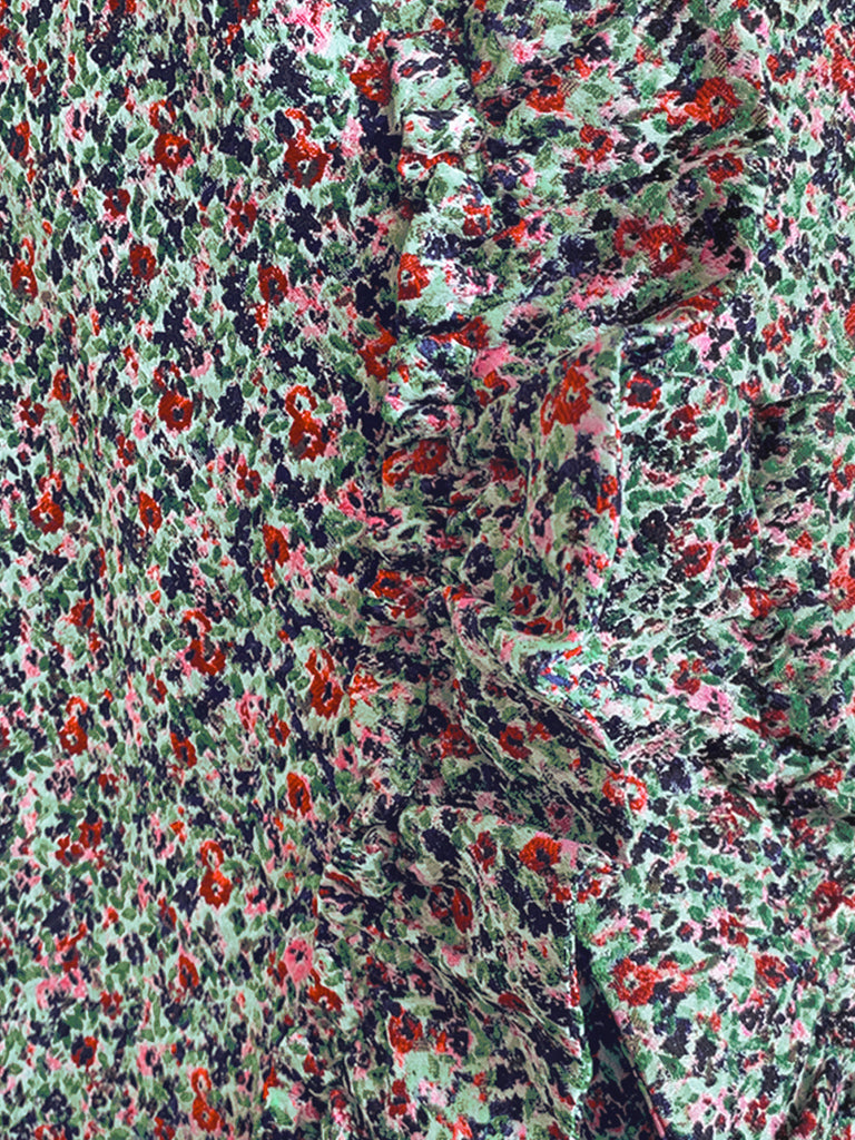 Surprise Sale! Green Jacquard Blossom Ruffle Slit Pencil Skirt