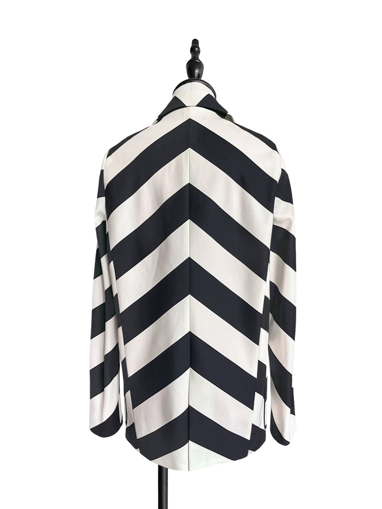 驚喜促銷!大膽條紋扇貝翻領寬鬆版型前開襟西裝外套