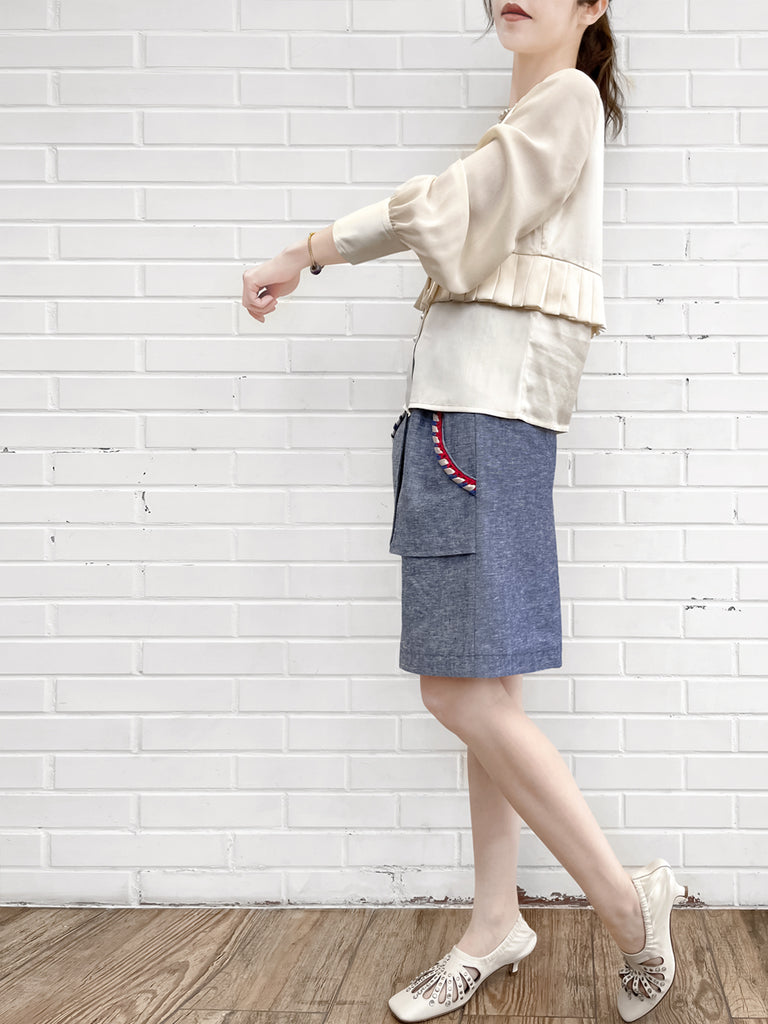 Surprise Sale! Summer Denim Elastic Waist Trimmed Pocket Bermuda Shorts