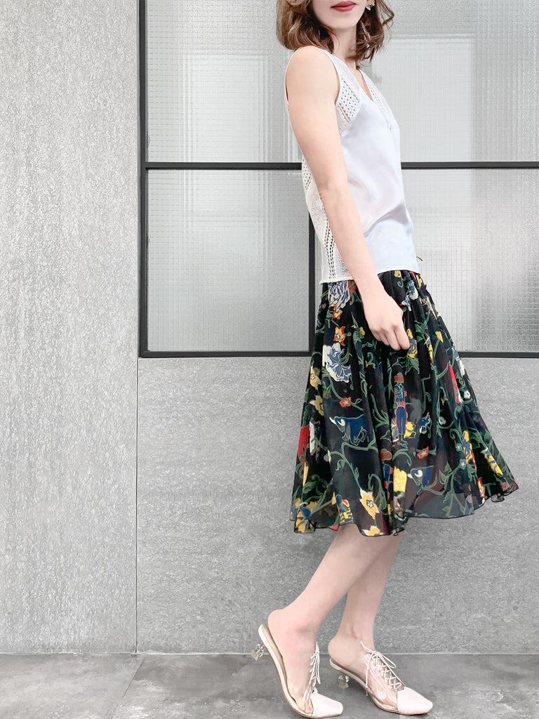 Last Chance! Pure White Embroidery Lace Back V-neck Silk Tank