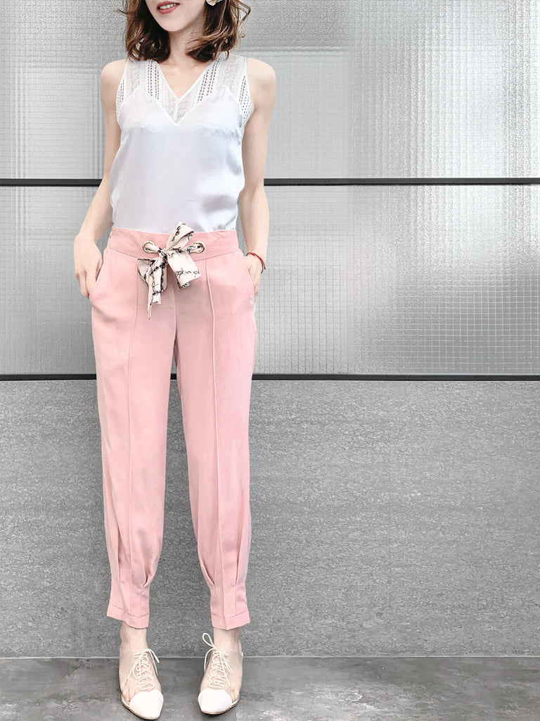 Last Chance! Pure White Embroidery Lace Back V-neck Silk Tank