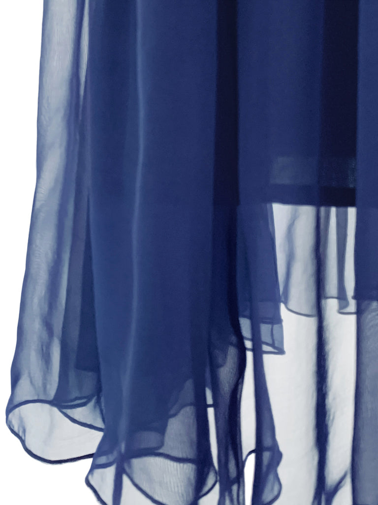 驚喜促銷!寶藍色及膝 A 字絲質荷葉邊半身裙