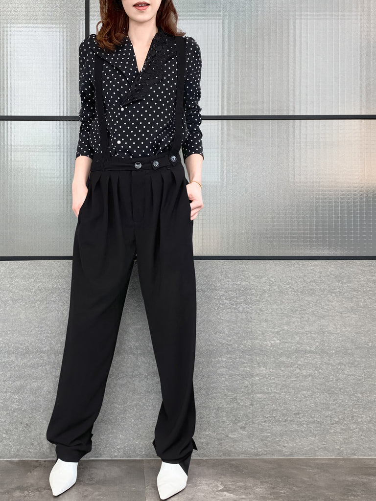 Black High Rise Loose-fit Suspender Pants