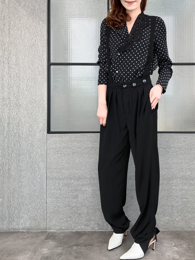Black High Rise Loose-fit Suspender Pants