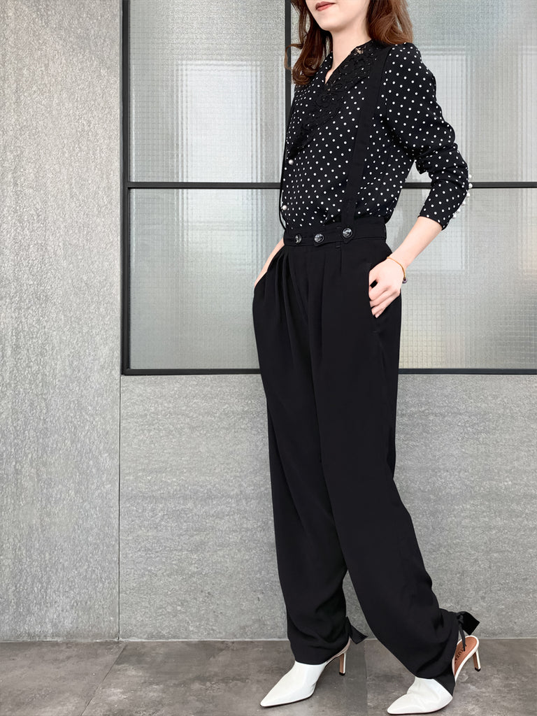 Black High Rise Loose-fit Suspender Pants