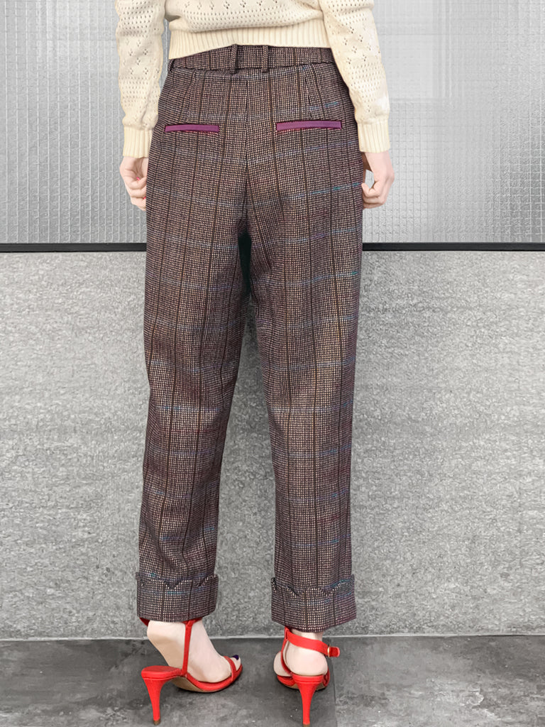 Surprise Sale! Check Scallop Cuffed Hem Pleat Front Pants