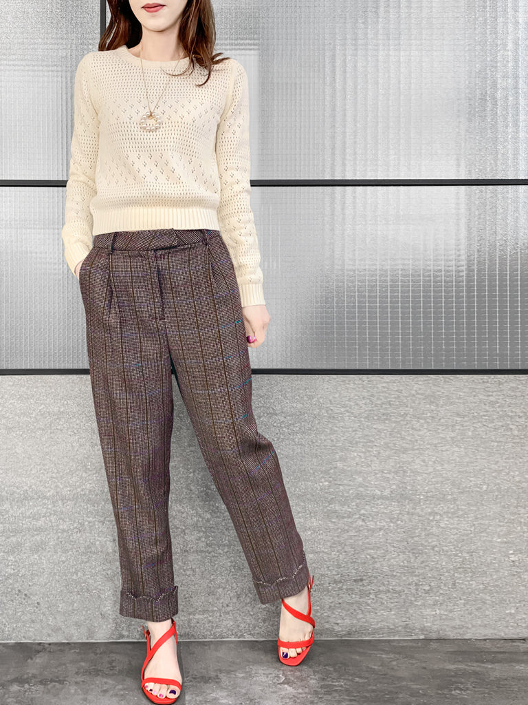 Surprise Sale! Check Scallop Cuffed Hem Pleat Front Pants