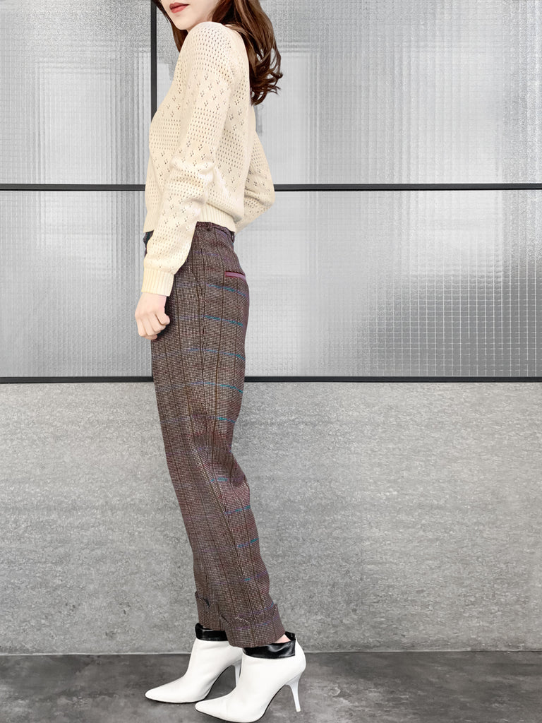 Surprise Sale! Check Scallop Cuffed Hem Pleat Front Pants