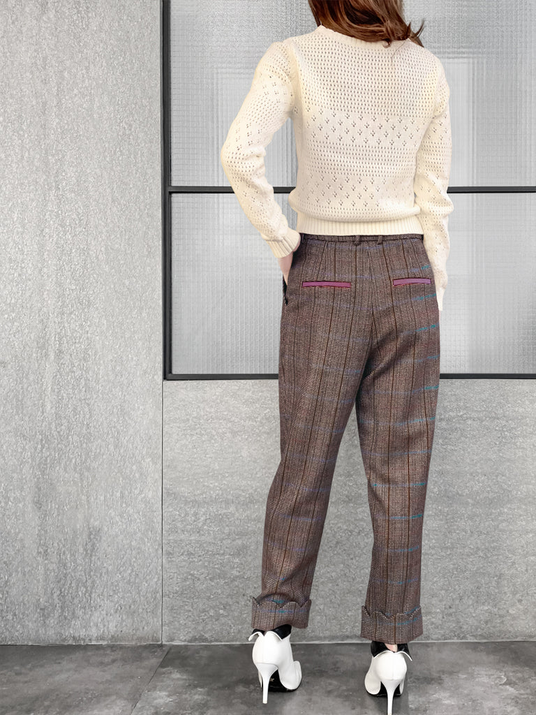 Surprise Sale! Check Scallop Cuffed Hem Pleat Front Pants