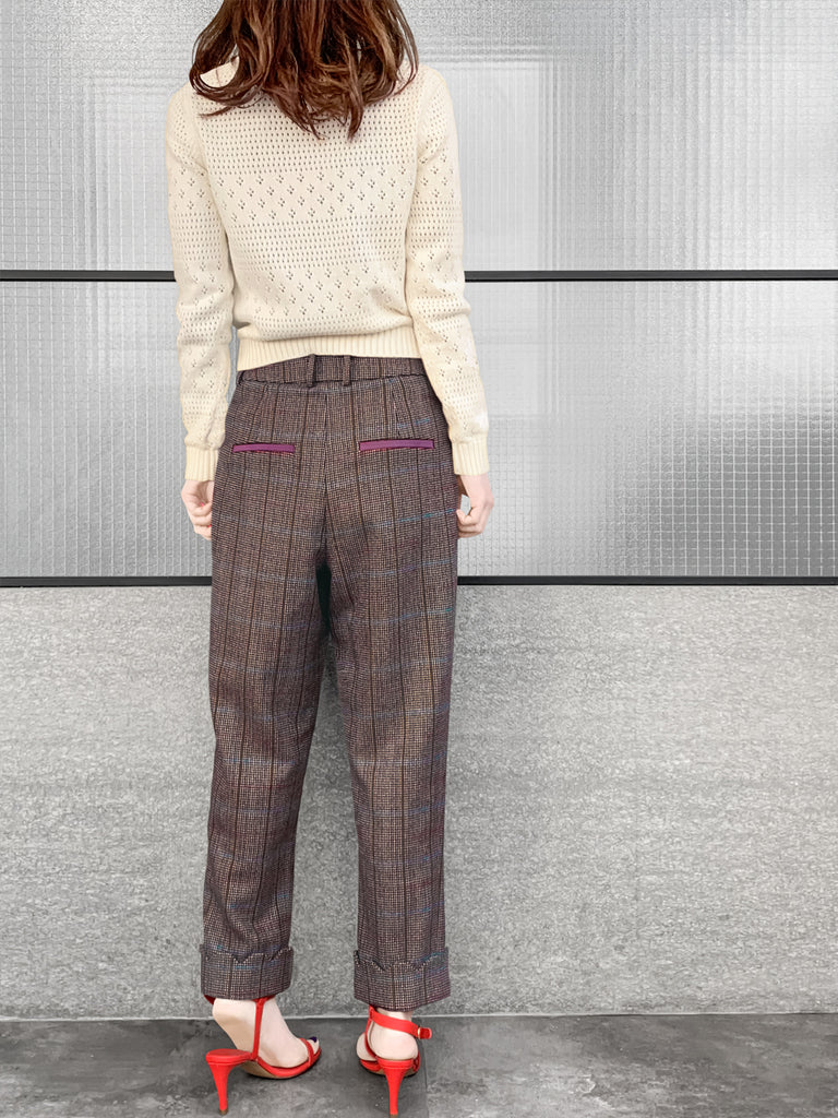 Surprise Sale! Check Scallop Cuffed Hem Pleat Front Pants
