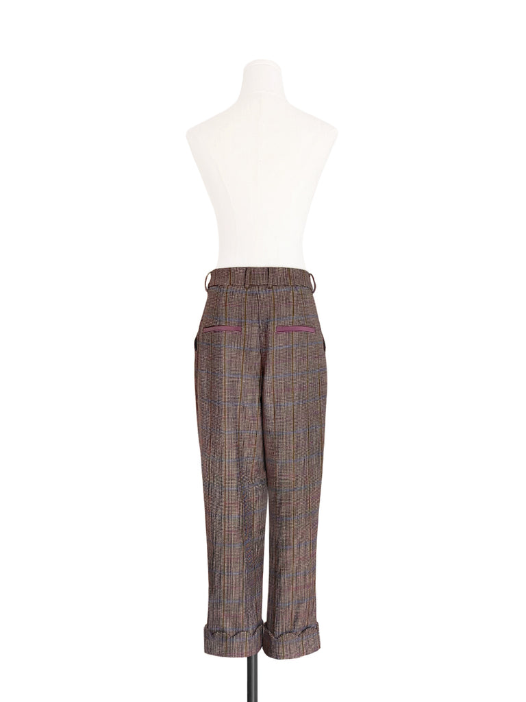 Surprise Sale! Check Scallop Cuffed Hem Pleat Front Pants