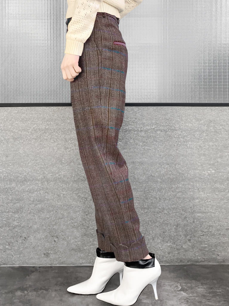 Surprise Sale! Check Scallop Cuffed Hem Pleat Front Pants