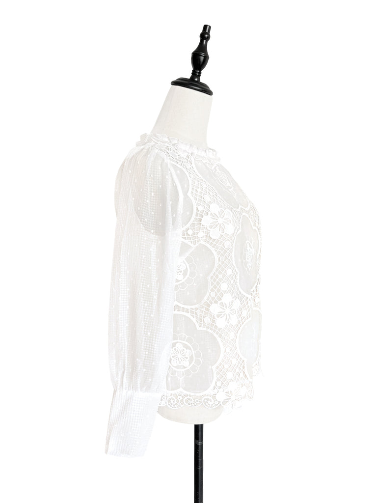 Surprise Sale! Layered Poppy Floral Lace Ruffle Collar Summer Blouse