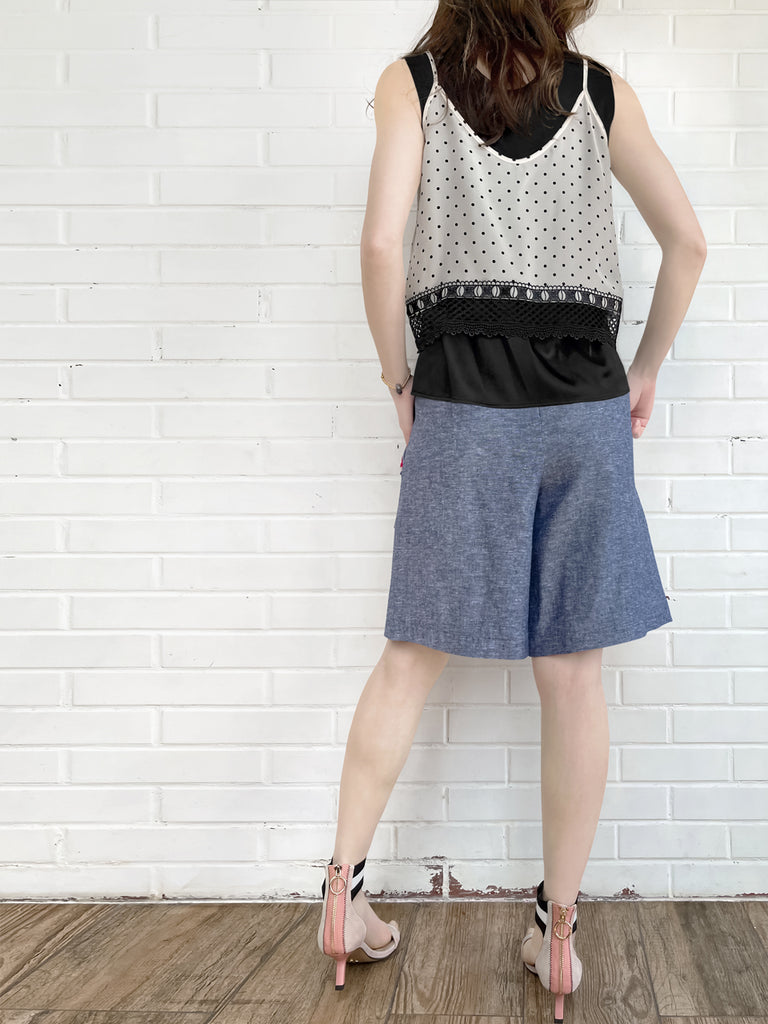 Surprise Sale! Summer Denim Elastic Waist Trimmed Pocket Bermuda Shorts