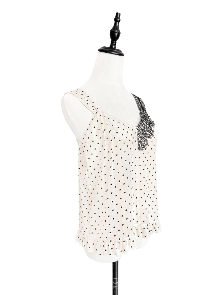 SPECIAL! Polka Dot Asymmetrical Lace Strap Ruffle Hem Silk Tank