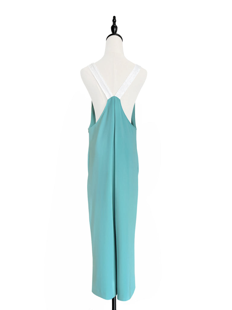 Surprise Sale! Turquoise Contrast Strap Sleeveless Wide Leg Jumpsuit