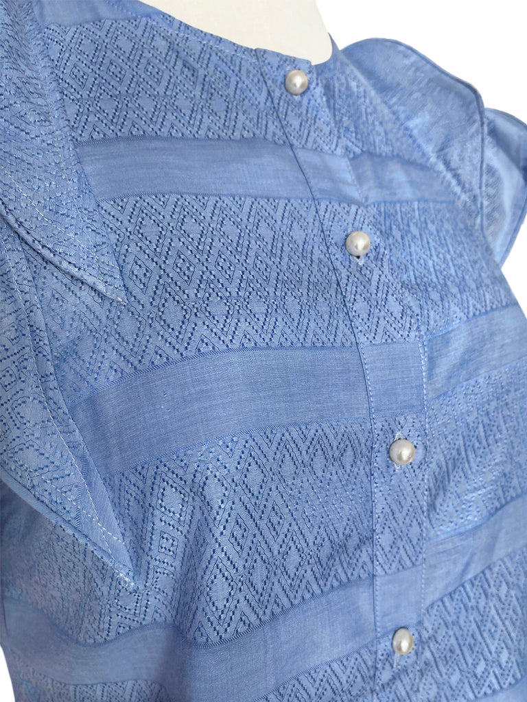 Final Sale! Porcelain Blue Embroidered Ruffle Puff Sleeve Airy Blouse
