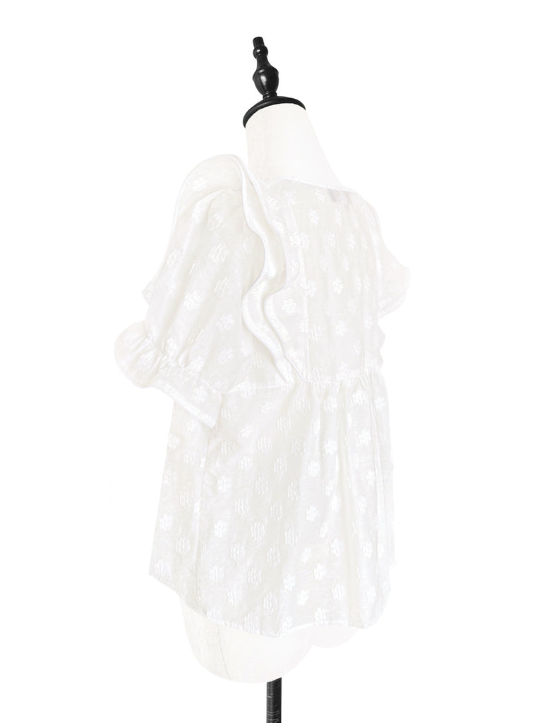 Final Sale! White Embroidered Ruffle Puff Sleeve Airy Blouse