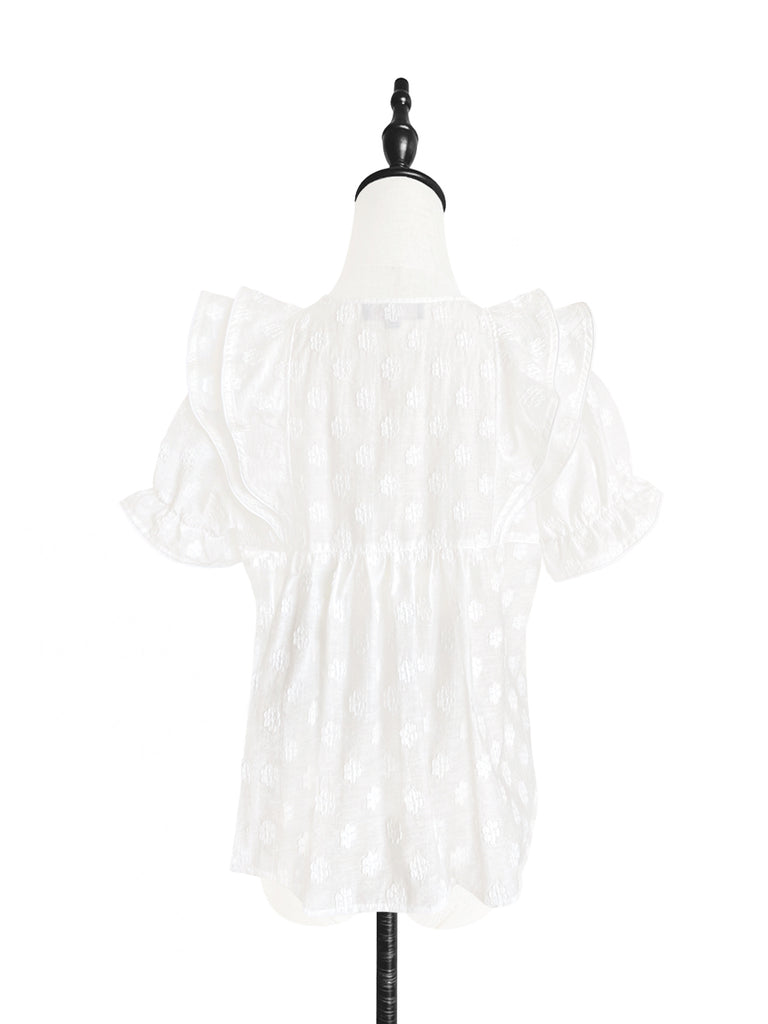 Final Sale! White Embroidered Ruffle Puff Sleeve Airy Blouse
