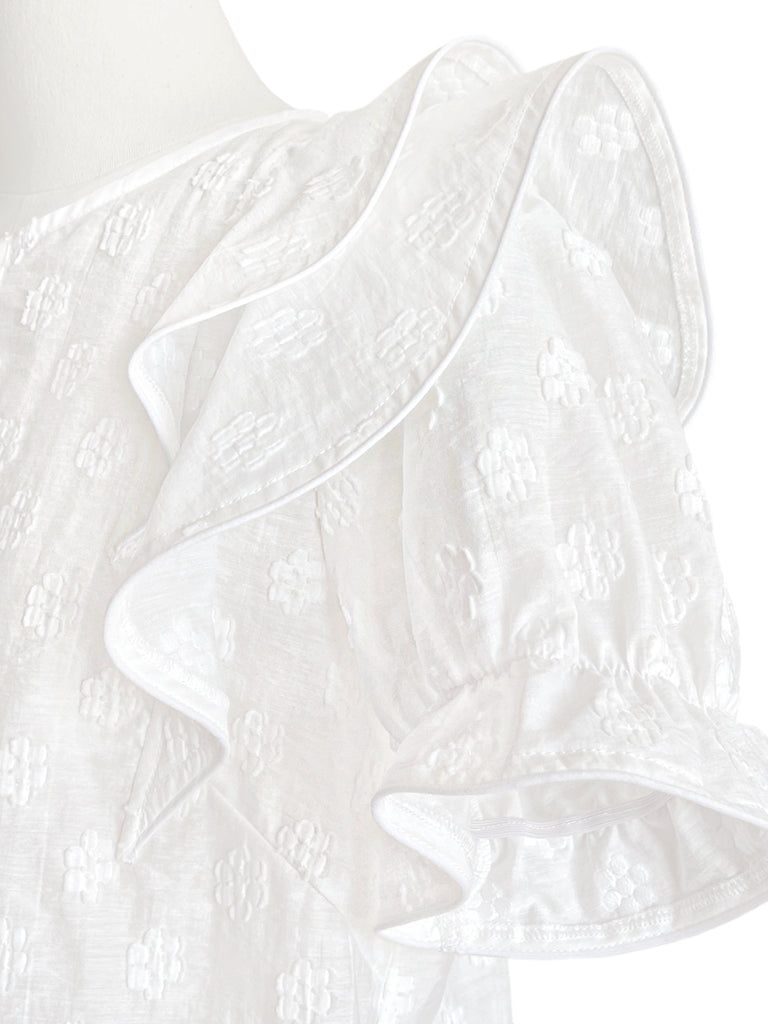 Final Sale! White Embroidered Ruffle Puff Sleeve Airy Blouse