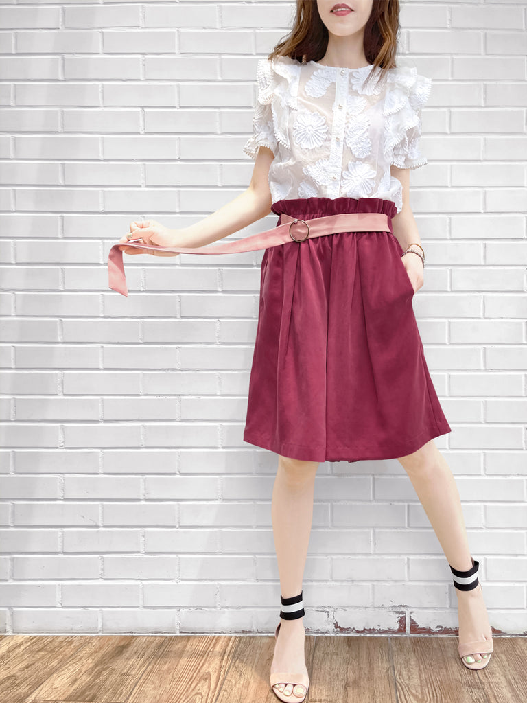 最後的機會!深洋紅色紙袋腰寬腿短褲